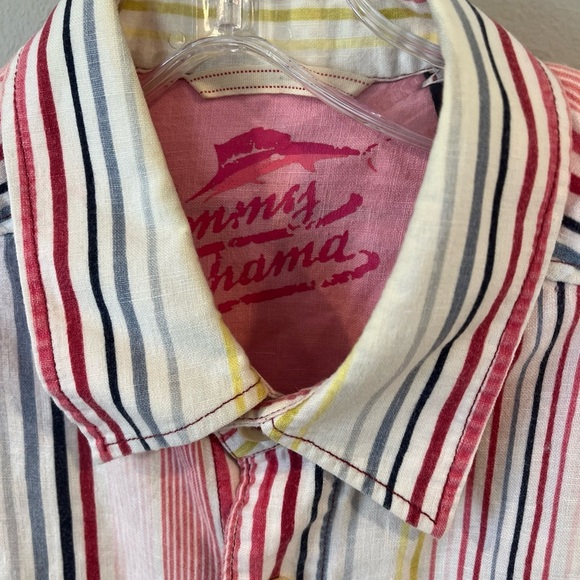 Tommy Bahama Relax 100% Linen Long Sleeve Button Front Shirt Mens Med Pink White - Picture 2 of 6